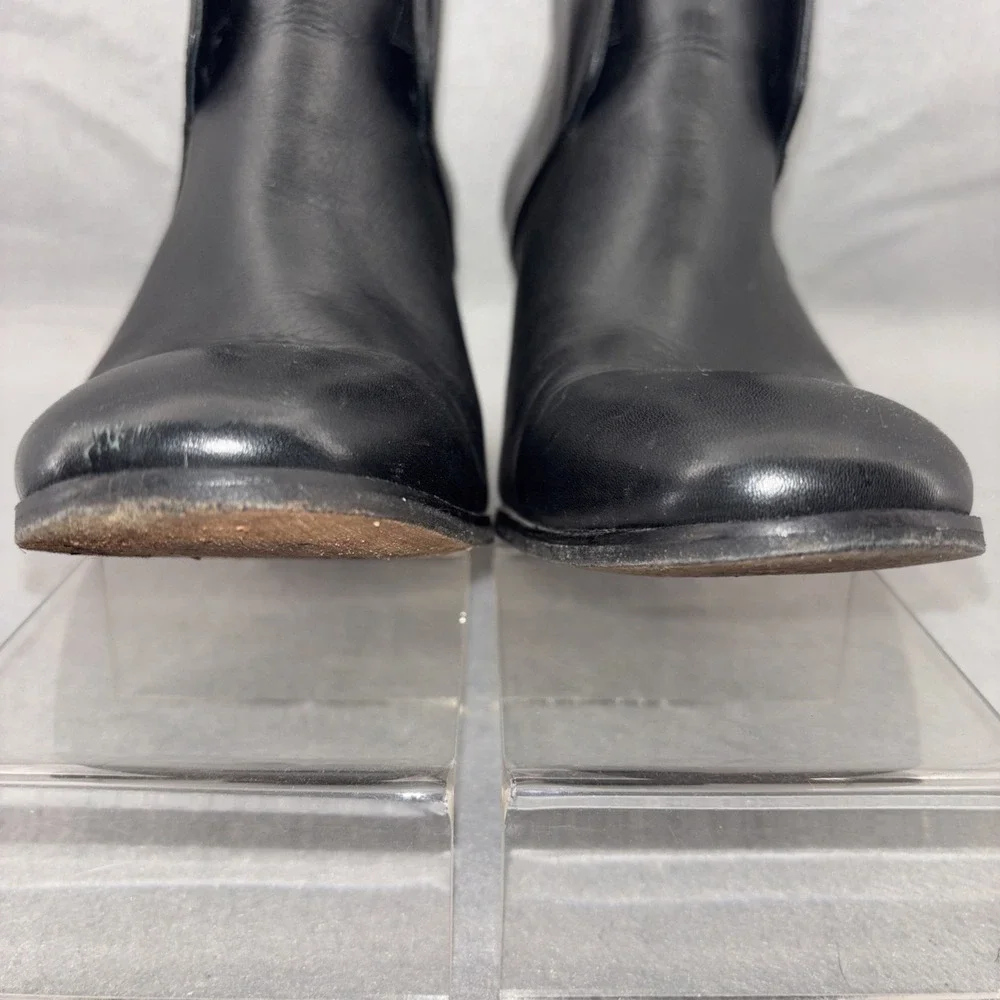 Cole Haan HAYDEN Grand.OS Black Leather Ankle Boots Block Heel Gold Accents W8.5